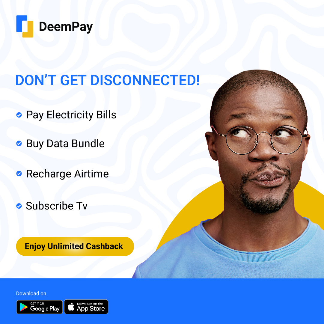 deempay's tweet photo. Never miss out in today trending world. Stay connected.

#deempay #bills #billpayment #rechargeairtime #TVSubscription #Payments https://t.co/QZkZjhNJVi