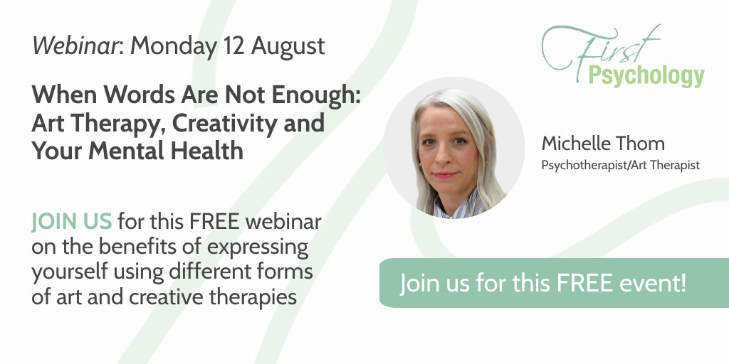 firstpsychology's tweet photo. LAST CHANCE to book a place on today's webinar starting at noon! Join First Psychology's Psychotherapist/Art Therapist, Michelle Thom for this FREE event! Find out more and book your place today at https://t.co/gtcCU1qpCf

#webinar #webinars #arttherapy #creativeexpression https://t.co/ryef9Gy5w9