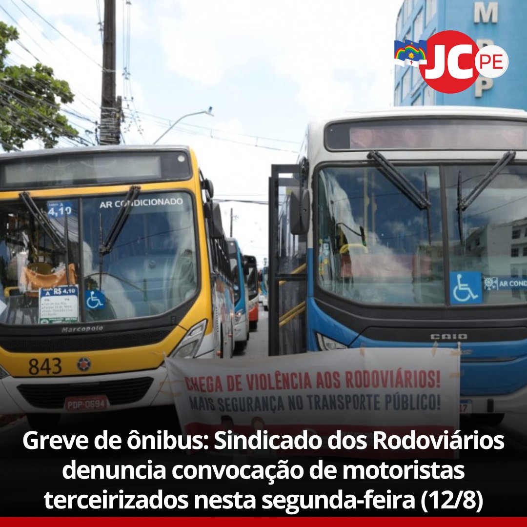 jc_pe's tweet photo. Mobilidade | Nas primeiras horas desta segunda-feira (12/8), dia da greve programada pelos motoristas de ônibus na Região Metropolitana do Recife, o Sindicato dos Rodoviários denunciou a convocação de motoristas terceirizados pelo setor empresarial.

De acordo com o presidente do sindicato, Aldo Lima, há uma cláusula da convenção coletiva que proíbe qualquer trabalhador terceirizado de tirar veículos da garagem. “O direito de greve tem que ser mantido. A empresa ter chamado essas pessoas que não fazem parte do quadro de funcionários para trabalhar de freelance fere a nossa convenção de trabalho”, destacou por meio das redes sociais.

O presidente do sindicato afirmou, ainda, que a medida também fere o direito de greve do trabalhador. Por fim, Aldo Lima reforçou que a orientação do sindicato para os diretores das garagens é que não seja permitida a retirada de veículos por funcionários terceirizados.

O Sindicato dos Rodoviários reinvidica 5% de aumento real, o fim da jornada de trabalho pelo GPS, a implantação de um plano de saúde para a categoria e que a dupla função suba para R$ 500.

Por nota, a Urbana-PE - o Sindicato das Empresas de Transportes de Passageiros no Estado de Pernambuco - confirmou que está avaliando as providências que serão tomadas. O setor empresarial afirmou que “tomará todas as medidas possíveis para minimizar os transtornos à população, o que inclui acionar a justiça do trabalho com expectativa de breve julgamento para cessar os prejuízos sistematicamente causados pelas lideranças rodoviárias”.

Para mais informações, acesse https://t.co/cH732hc067

(Imagens: Severino Soares/ JC Imagens)

#ll #mobilidade #greve