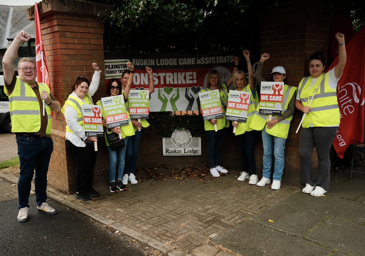 Care assistants working at Ruskin Lodge, the care home run by the Pilkington Family Trust have commenced strike action today over pay 💰🚩