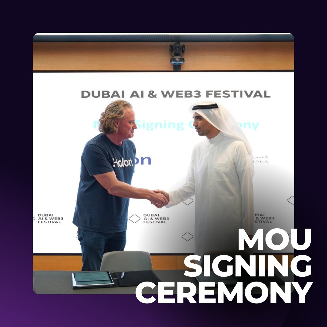 GlobalHolon's tweet image. HOLON signs as a Founding Partner of the Dubai AI &amp;amp; Web3 Festival. 

This collaboration aims to advance AI and property infrastructure integration within the Web3 and data storage sectors. 

#holon #sustainability #futuretech