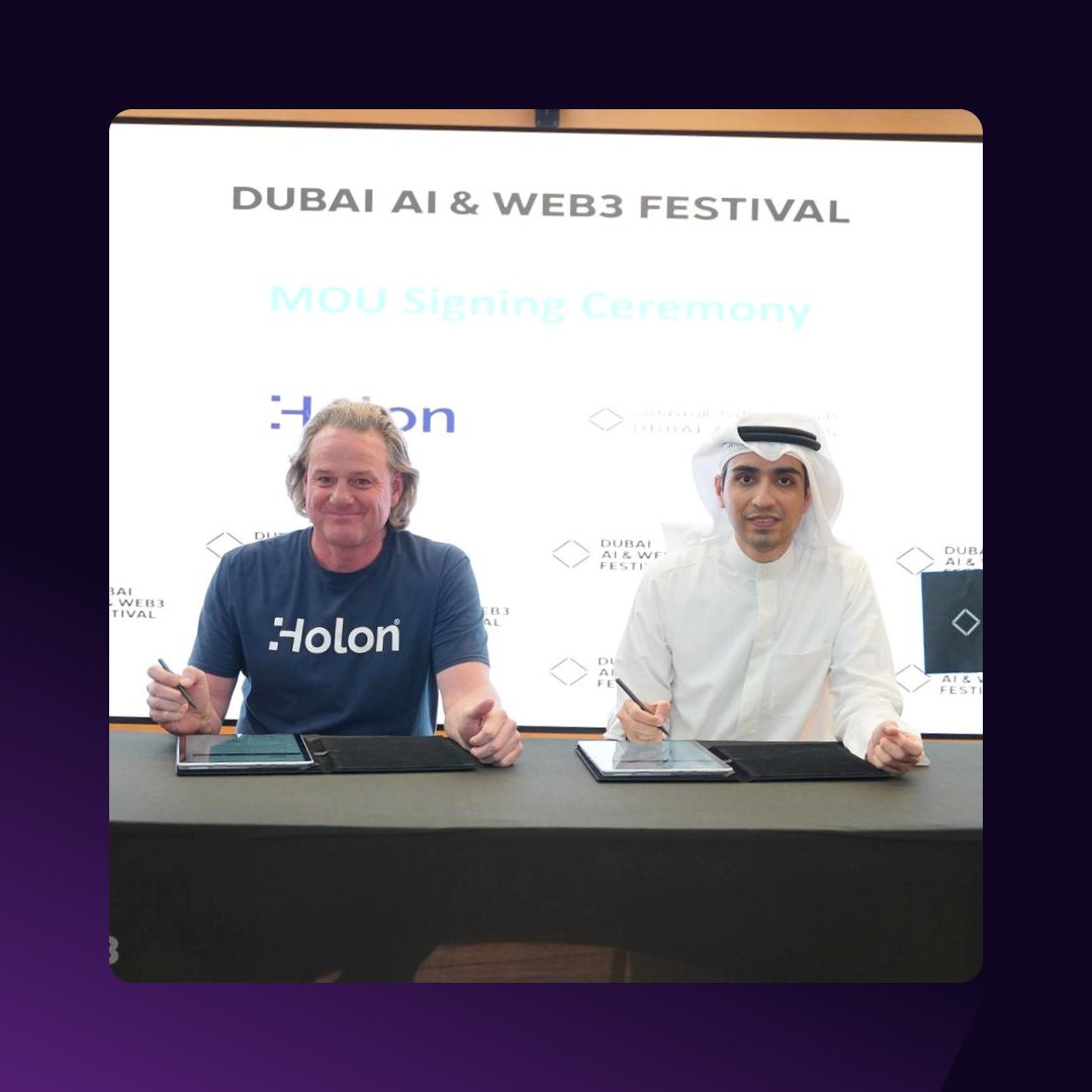 GlobalHolon's tweet image. HOLON signs as a Founding Partner of the Dubai AI &amp;amp; Web3 Festival. 

This collaboration aims to advance AI and property infrastructure integration within the Web3 and data storage sectors. 

#holon #sustainability #futuretech
