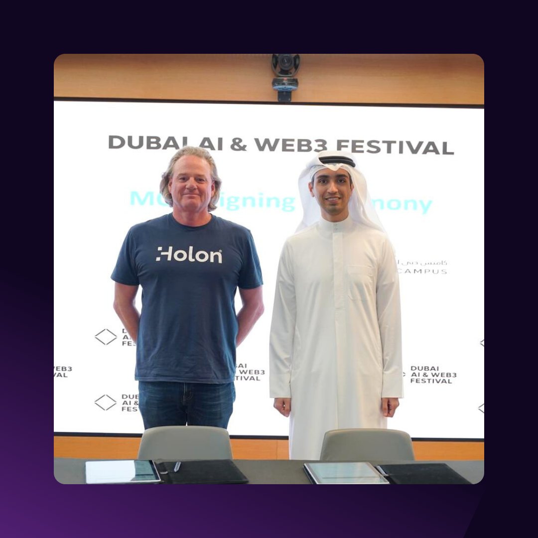 GlobalHolon's tweet image. HOLON signs as a Founding Partner of the Dubai AI &amp;amp; Web3 Festival. 

This collaboration aims to advance AI and property infrastructure integration within the Web3 and data storage sectors. 

#holon #sustainability #futuretech