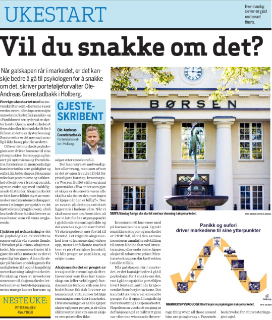 olegrend's tweet photo. Gjesteartikkel i @Finansavisen  om psykologien i aksjemarkedet. Aksjemarkedet er i det korte bildet styrt av mennesker med mentometerknapper, mens i et lengre perspektiv er det hva bedriftene faktisk leverer av resultater, som vil være avgjørende.

https://t.co/J9nv9GwS88 https://t.co/SvwIaZaV0d
