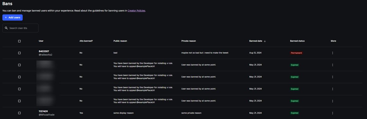 devforum.link/3039740/855

we now have a dashboard to ban malicious users outside of game servers! 🎉

huge roblox W

#roblox #robloxdev #rblx $rblx