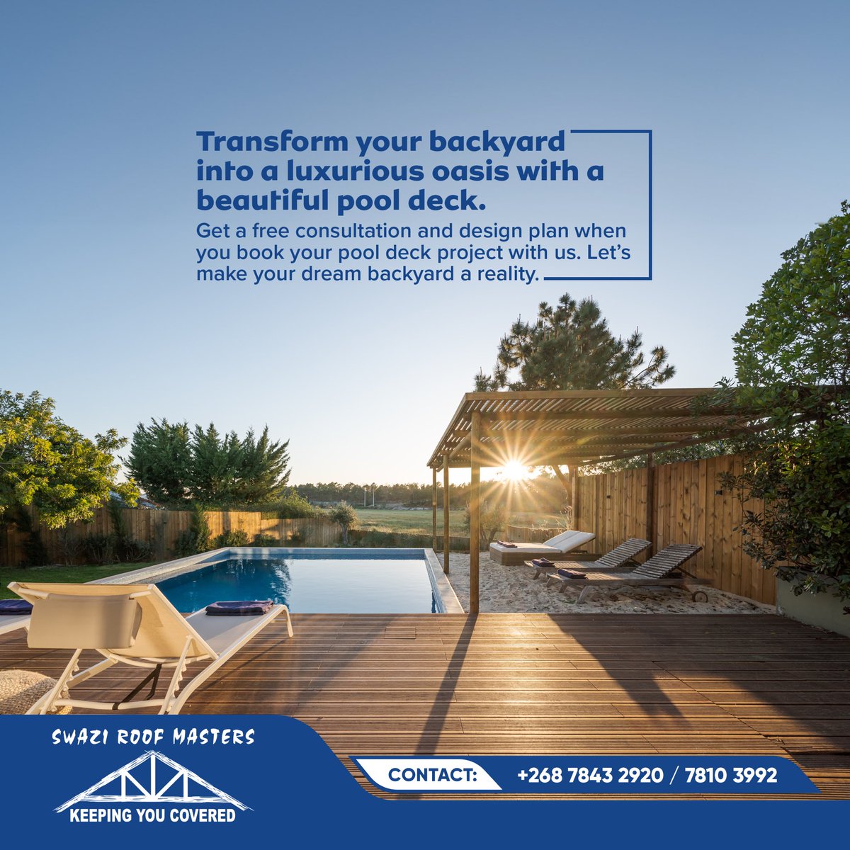 RoofMasters_sz's tweet image. Imagine basking in the sun, hosting poolside parties, and creating lasting memories with family and friends on a stylish and durable deck designed just for you. #Eswatini #Matsapha