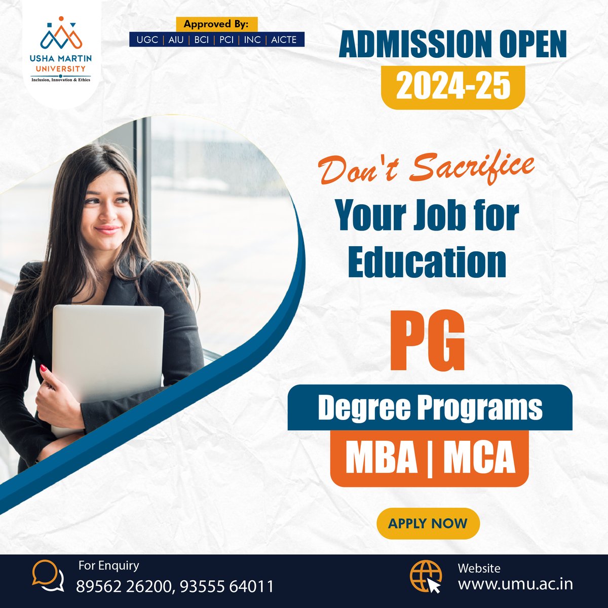 UshaMartinUnv's tweet image. Admission Open 2024: Apply now for MBA and MCA programs at the top university in Ranchi. Secure your spot in our prestigious postgraduate programs and advance your career. Don’t miss out on this opportunity!
#masterdegree #admissionopen2024 #mcaprograms #mbaadmission #applynow