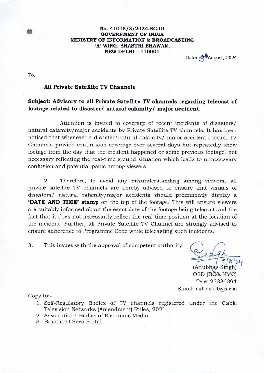 NBF (@tweetsnbf) on Twitter photo #Advisory to #newschannels on #telecastingvisuals of #naturaldisasters #DisasterCoverage #SensitiveCoverage #responsiblereporting #EthicalJournalism #AccurateNews #MediaResponsibility #DisasterAwareness #FactCheckFirst #PublicSafetyFirst <a href="/MIB_India/">Ministry of Information and Broadcasting</a> <a href="/MIB_Hindi/">सूचना एवं प्रसारण मंत्रालय</a> <a href="/AshwiniVaishnaw/">Ashwini Vaishnaw</a> #Advisory to #newschannels on #telecastingvisuals of #naturaldisasters #DisasterCoverage #SensitiveCoverage #responsiblereporting #EthicalJournalism #AccurateNews #MediaResponsibility #DisasterAwareness #FactCheckFirst #PublicSafetyFirst <a href="/MIB_India/">Ministry of Information and Broadcasting</a> <a href="/MIB_Hindi/">सूचना एवं प्रसारण मंत्रालय</a> <a href="/AshwiniVaishnaw/">Ashwini Vaishnaw</a>