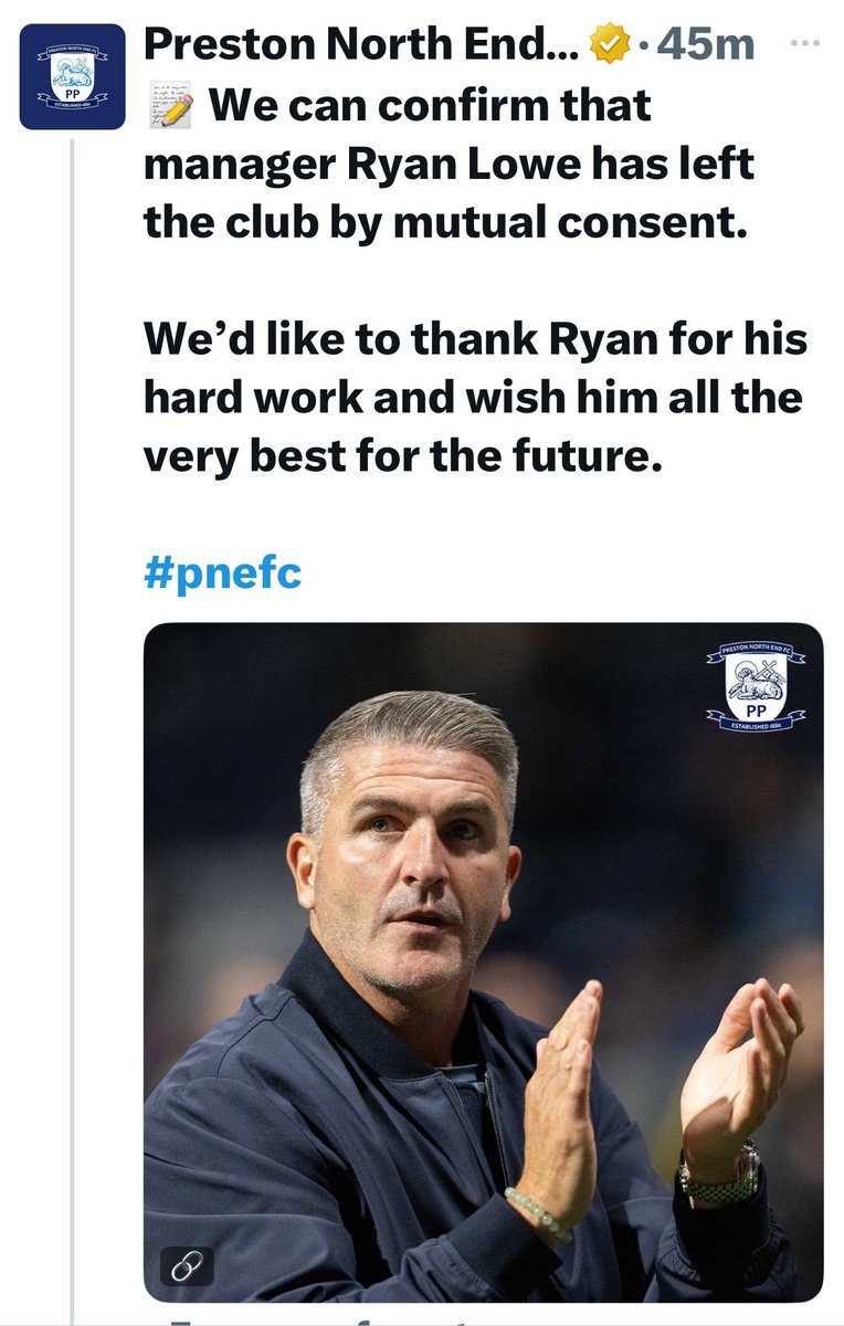 Hats off to #pnefc. Backing the manager all summer then parting company after one game is superb work. 

My quibble is the complete lack of sad corner flag in the announcement. I’m afraid that because of that, I can only award a “Lowe” mark.
3/10 👎