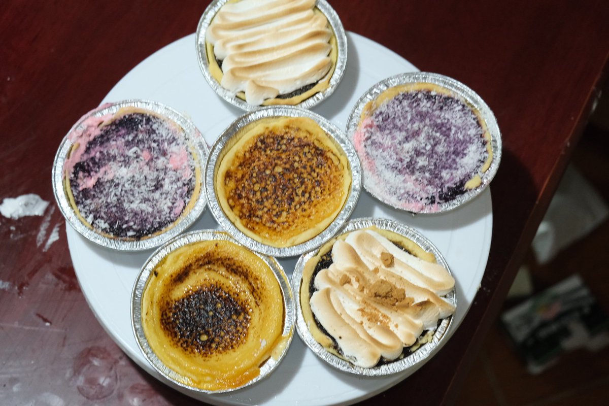 WRECKsonBernal's tweet photo. I baked pinoy-bakery style mini egg pies and experimented with making ube-coconut and choco egg pie versions π₯°
#BakePH https://t.co/4ta27SbsEo