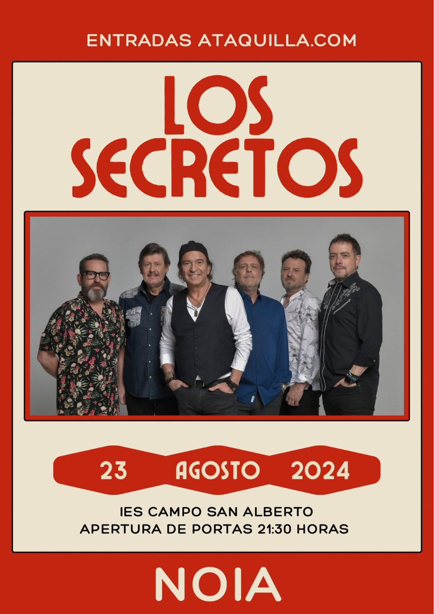 📍 NOIA (A Coruña)
🗓 Viernes 23 agosto
📌 IES Campo San Alberto

🎫 Entradas: entradas.ataquilla.com/es/ventaentrad…