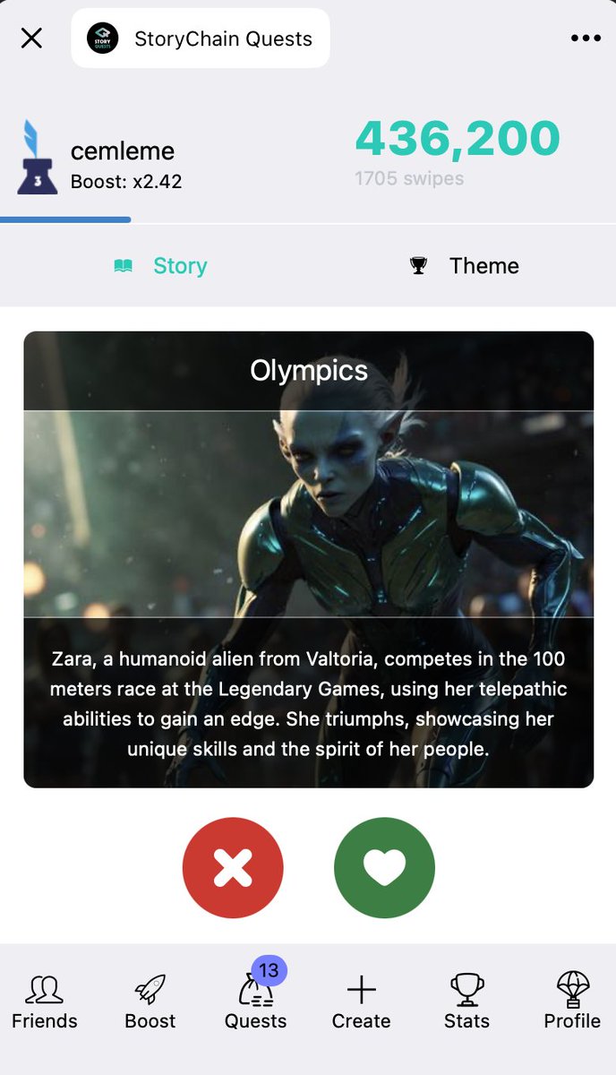 StoryChain_ai's tweet photo. 🚀 StoryChain Quests Telegram Mini App is launching  soon! Let's cover the basics of the app;

In Phase 1, we’ll focus on social interactions and managing our competitions. Next phases will bring in the creativity. Stay tuned!

Get ready to earn points and shape the future of digital storytelling. Here’s how:

📖 Swipe to Vote: Engage with stories and themes by swiping to vote, helping decide the content featured on our platform.

🎯 Complete Quests: Earn bonus points through quests, boosting your overall earnings.

Enhance your rewards by linking social accounts for swipe boost, inviting friends to earn bonuses and multipliers based on their activity, and visiting daily to earn bonus points and maintain your swipe boost. Level up to unlock additional rewards and exclusive benefits.

🌟 #StoryChain #Web3 #TelegramApp #DigitalStorytelling #StoryChainQuests