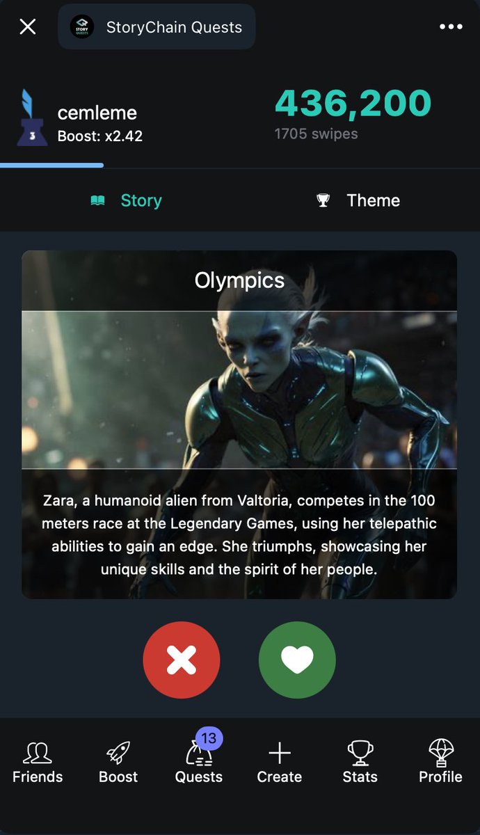 StoryChain_ai's tweet photo. 🚀 StoryChain Quests Telegram Mini App is launching  soon! Let's cover the basics of the app;

In Phase 1, we’ll focus on social interactions and managing our competitions. Next phases will bring in the creativity. Stay tuned!

Get ready to earn points and shape the future of digital storytelling. Here’s how:

📖 Swipe to Vote: Engage with stories and themes by swiping to vote, helping decide the content featured on our platform.

🎯 Complete Quests: Earn bonus points through quests, boosting your overall earnings.

Enhance your rewards by linking social accounts for swipe boost, inviting friends to earn bonuses and multipliers based on their activity, and visiting daily to earn bonus points and maintain your swipe boost. Level up to unlock additional rewards and exclusive benefits.

🌟 #StoryChain #Web3 #TelegramApp #DigitalStorytelling #StoryChainQuests