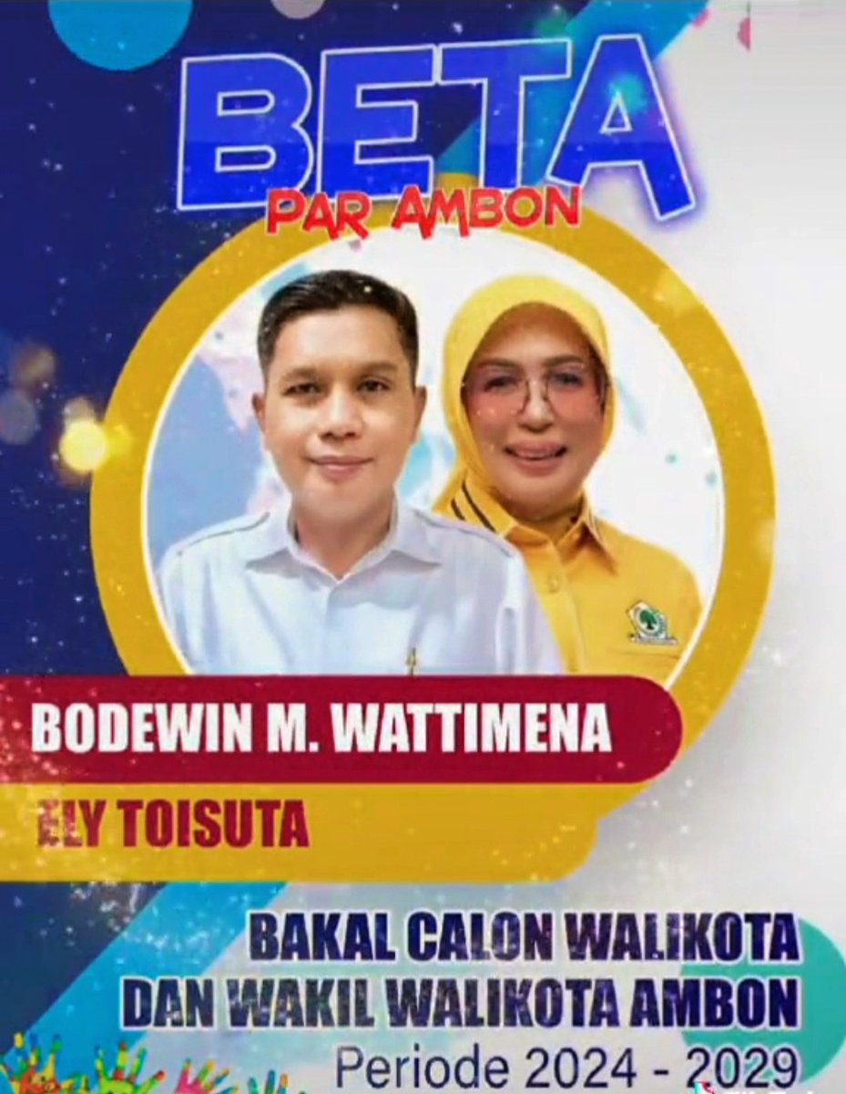 herfino_s's tweet photo. Pasangan BETA (Bodewin Wattimena dan Ely Toisuta siap maju untuk Calon Walikota dan Wakil Walikota Ambon Periode 2024 - 2029 
#BetaParAmbon
#AmbonParSamua https://t.co/6N0wFxWzGY