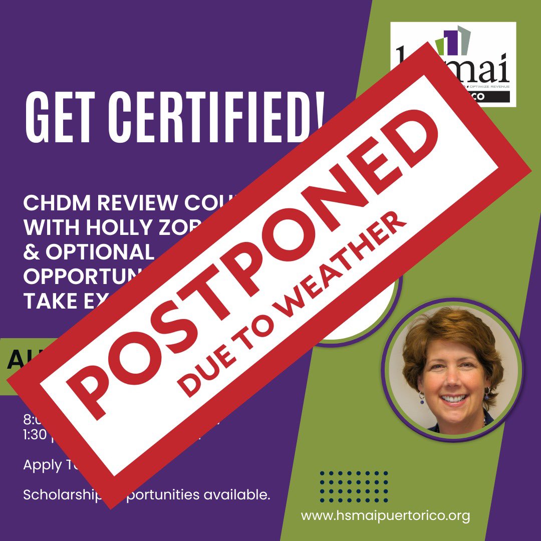 🌀 Due to the impending Tropical Storm Ernesto, we have made the difficult decision to postpone the CHDM Certification.
 
🌀 We will provide an update on the rescheduled certification date as soon as possible.
 
Thank you for your understanding 💜💚