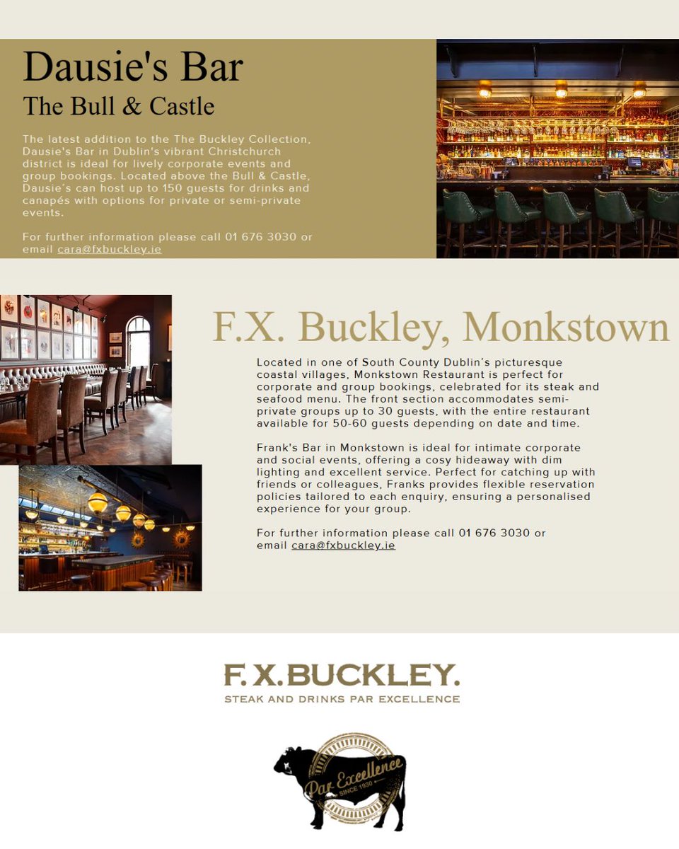 Planning a special event, corporate dinner, or just in the mood for a party?🕺🏻✨
Our team at The Buckley Collection is here to help you choose the perfect location. We cater to all group sizes, from intimate dinners to large celebrations.
thebuckleycollection.ie/groups-and-eve…