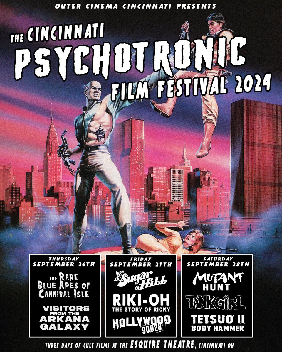 NOFUNJUSTIN's tweet photo. The third annual Cincinnati Psychotronic Film Festival returns to the Esquire Theatre on September 26th-28th, curated by Outer Cinema! 
Eight films total, some of them never screened before in Cincinnati! 
Ticket information to be announced soon! https://t.co/xs2Ni8uRMS