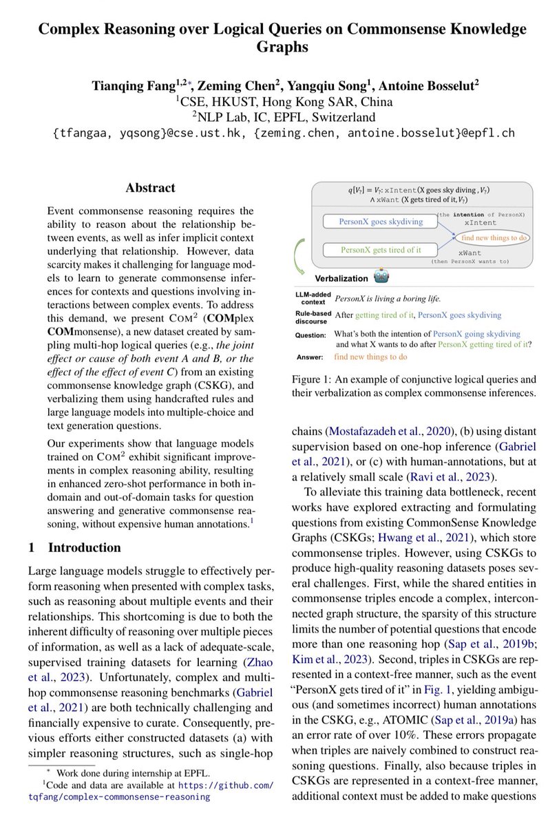 TFang229's tweet image. Check out our ACL 2024 paper Complex Commonsense Reasoning over Logical Queries on Commonsense Knowledge Graphs (arxiv.org/pdf/2403.07398). The poster session will be 13 August (Tuesday) 4pm! Come and say Hi #NLProc #ACL2024
