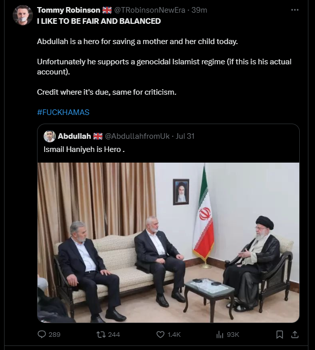 marcowenjones's tweet photo. Not only does Tommy Robinson slag off a hero credited with helping stop a knife attack, but he retweets a pro-Putin bot to defame him AND expose the real Abdullah to danger. Robinson even says he's not sure if it's the real account of Abdullah, so why tweet it then!? https://t.co/yAvUzlrFQO