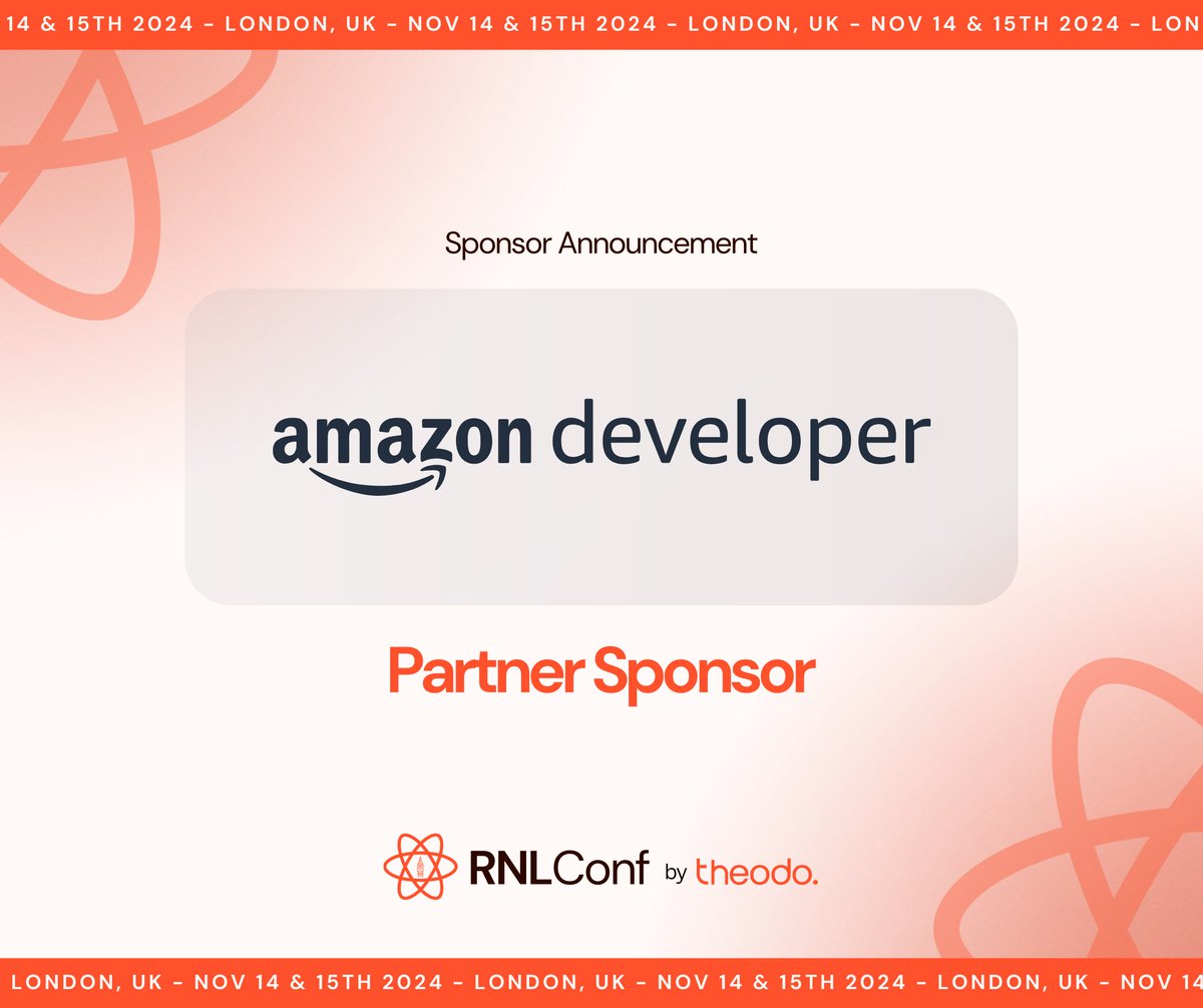 RNLConf's tweet image. 🙌 We&apos;re thrilled to announce that @AmazonAppDev is joining RNLConf as our Partner Sponsor! ⭐️

Amazon Appstore is the official provider of apps for Fire TV and tablet devices available in over 200 countries. You can use RN to reach customers across over 200 million devices.