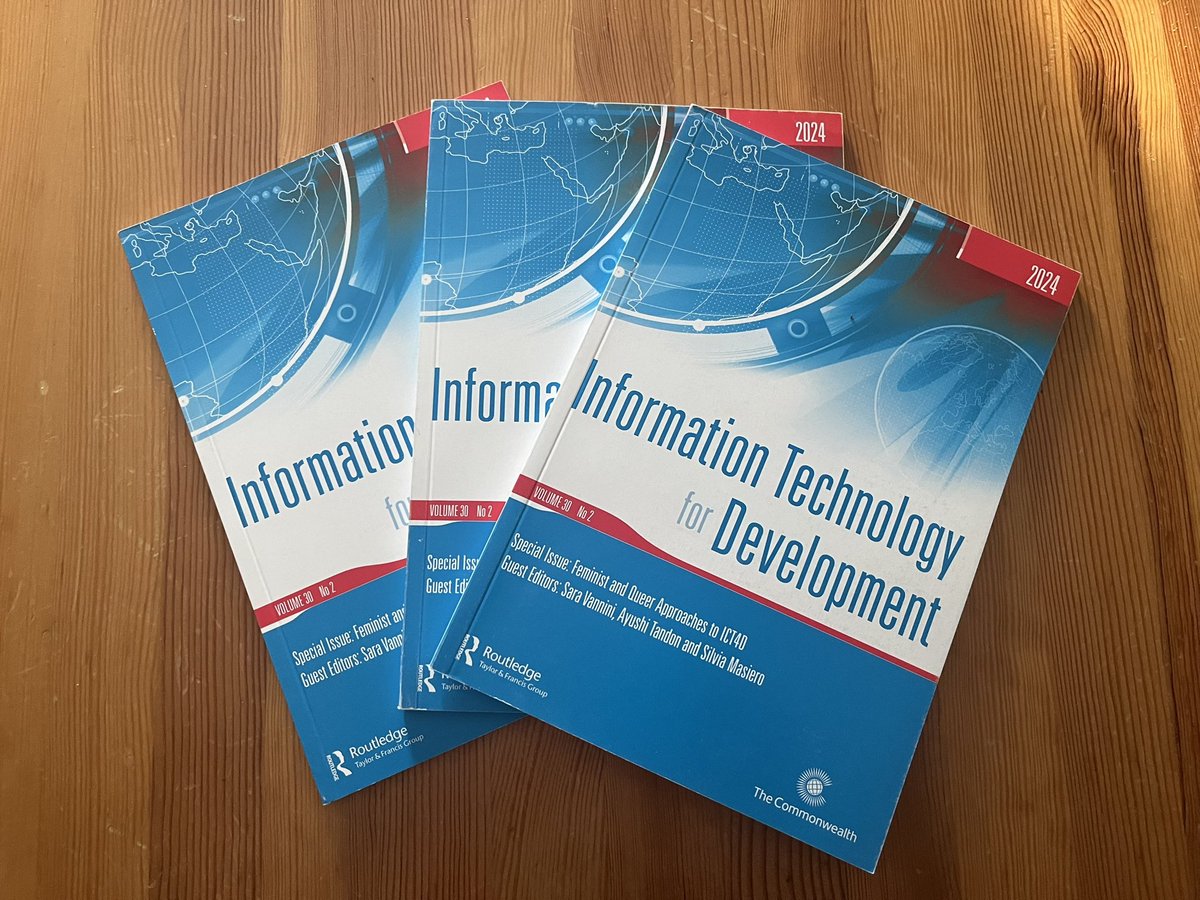The hard copies are in! Here is <a href="/InfoTechDev/">Information Technology for Development</a> issue 30(2): the Special Issue on Feminist and Queer Approaches to ICT4D, edited by @SaRaksha, <a href="/AyushiTandon/">Dr. Ayushi Tandon</a> and <a href="/SilviaHedley/">Silvia Masiero</a>!

Read the editorial: 👉👉 tandfonline.com/doi/full/10.10…

Full issue: 👉👉 tandfonline.com/toc/titd20/30/2 

#ICT4D #ITD
