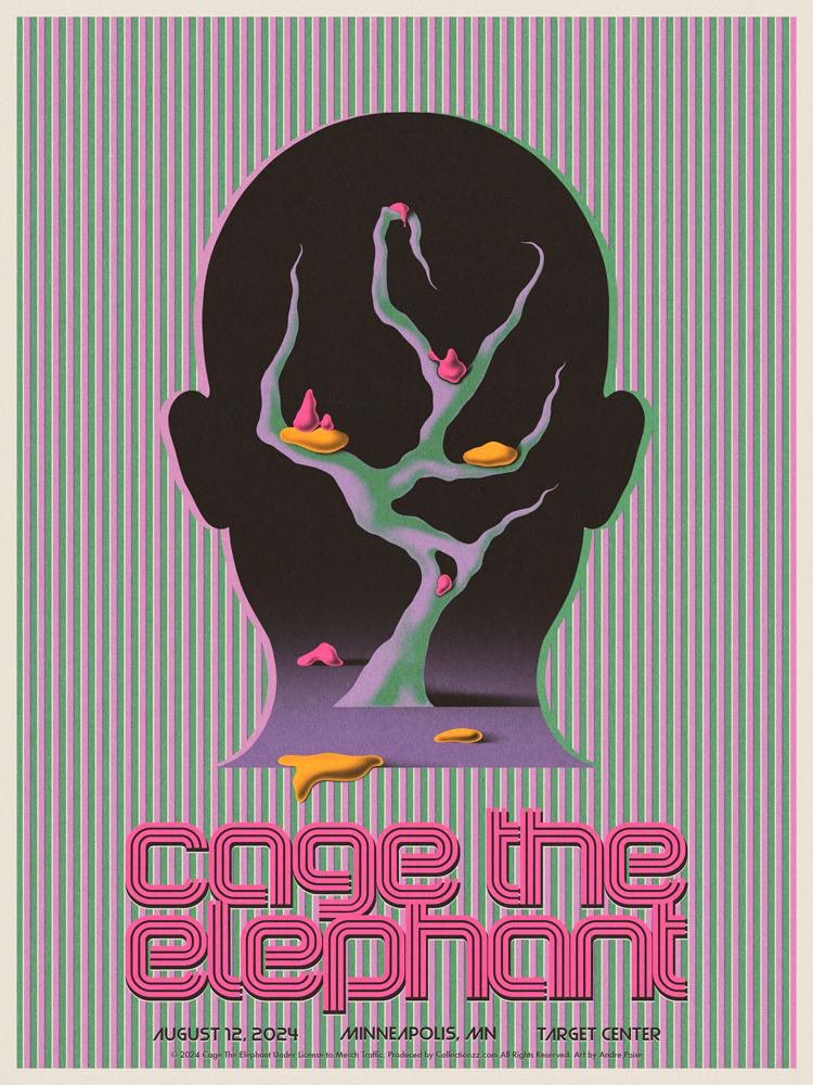 CageTheElephant's tweet image. MINNEAPOLIS TONIGHT!!!

5:30PM DOORS
6:25PM VLAD HOLIDAY
7:10PM BAKAR
8:00PM YOUNG THE GIANT 
9:25PM CTE

🌈 cagetheelephant.com/tour

🎨 Andre Poise

#NeonPill #NeonPillTour