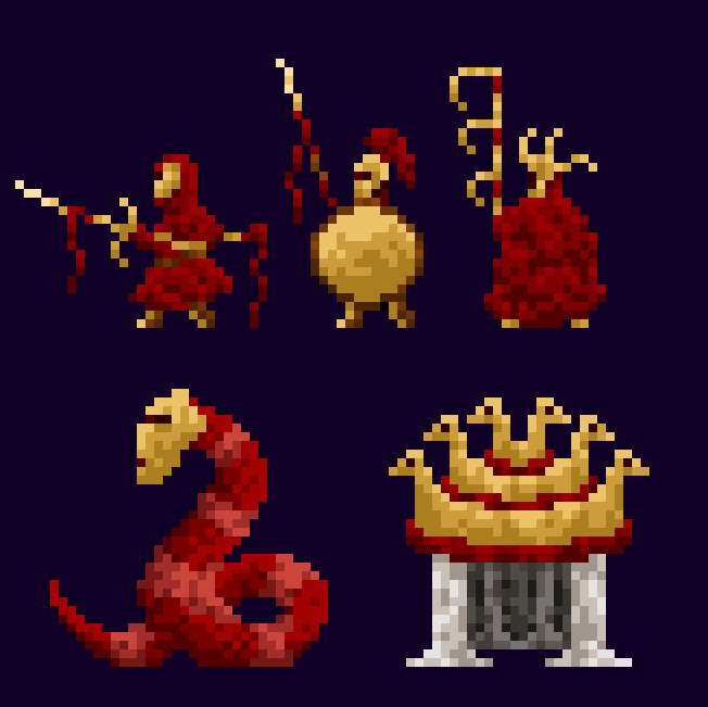 They wear dark-red robes and tassels and arm themselves with lances and long hook-hilted talwars

Their exultites wield staffs of power, decorated with curving brass

They dwell in a garnet city, where they venerate a red serpent that rose from the underground sea, the Al-Boga