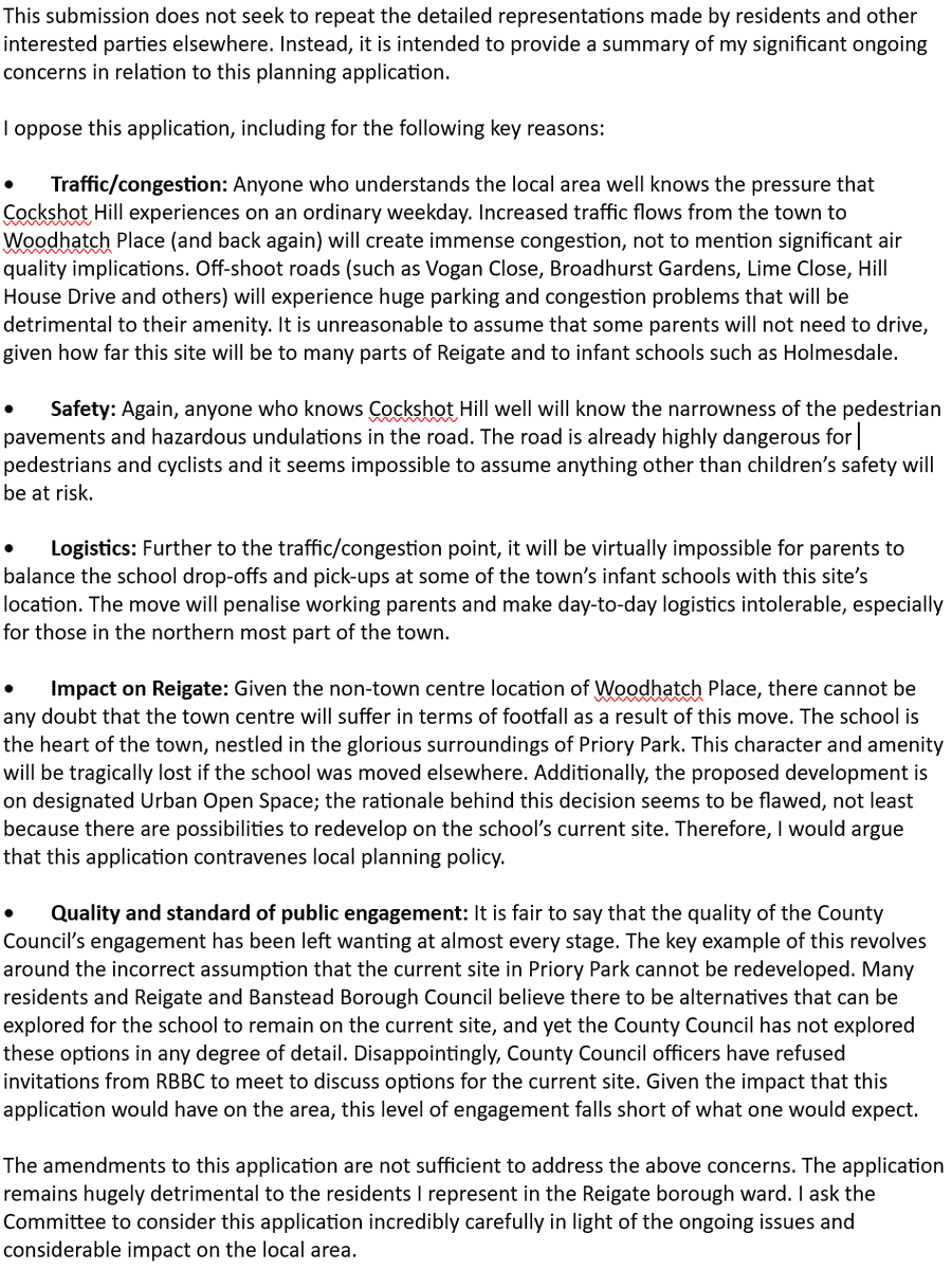 FairhurstKate's tweet image. My objection to the latest Priory School planning app 👇
I know I won't have captured all the problems in detail, but be rest assured I am making representations on all this directly, as well as through the planning process.
#reigateprioryschool #reigate
