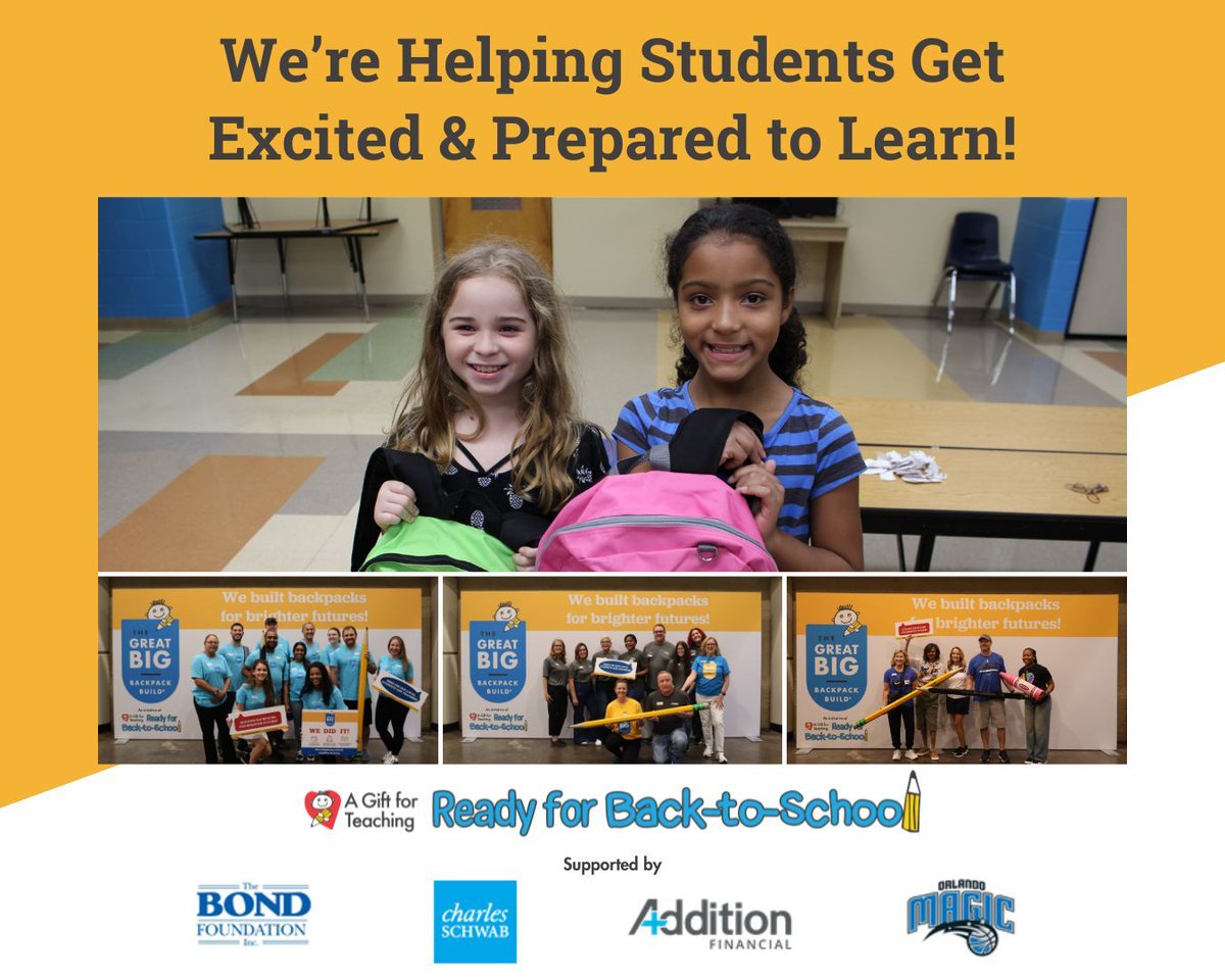 A Gift For Teaching (@agift4teaching) on Twitter photo Shoutout to our Confidence Builder sponsors: The Bond Foundation <a href="/CharlesSchwab/">Charles Schwab Corp</a> <a href="/theadditionfi/">Addition Financial</a> <a href="/OrlandoMagic/">Orlando Magic</a>
Your commitment is making a real difference, equipping students + teachers w/ the tools they need to thrive this school year. Thank you for being champions of education! Shoutout to our Confidence Builder sponsors: The Bond Foundation <a href="/CharlesSchwab/">Charles Schwab Corp</a> <a href="/theadditionfi/">Addition Financial</a> <a href="/OrlandoMagic/">Orlando Magic</a>
Your commitment is making a real difference, equipping students + teachers w/ the tools they need to thrive this school year. Thank you for being champions of education!