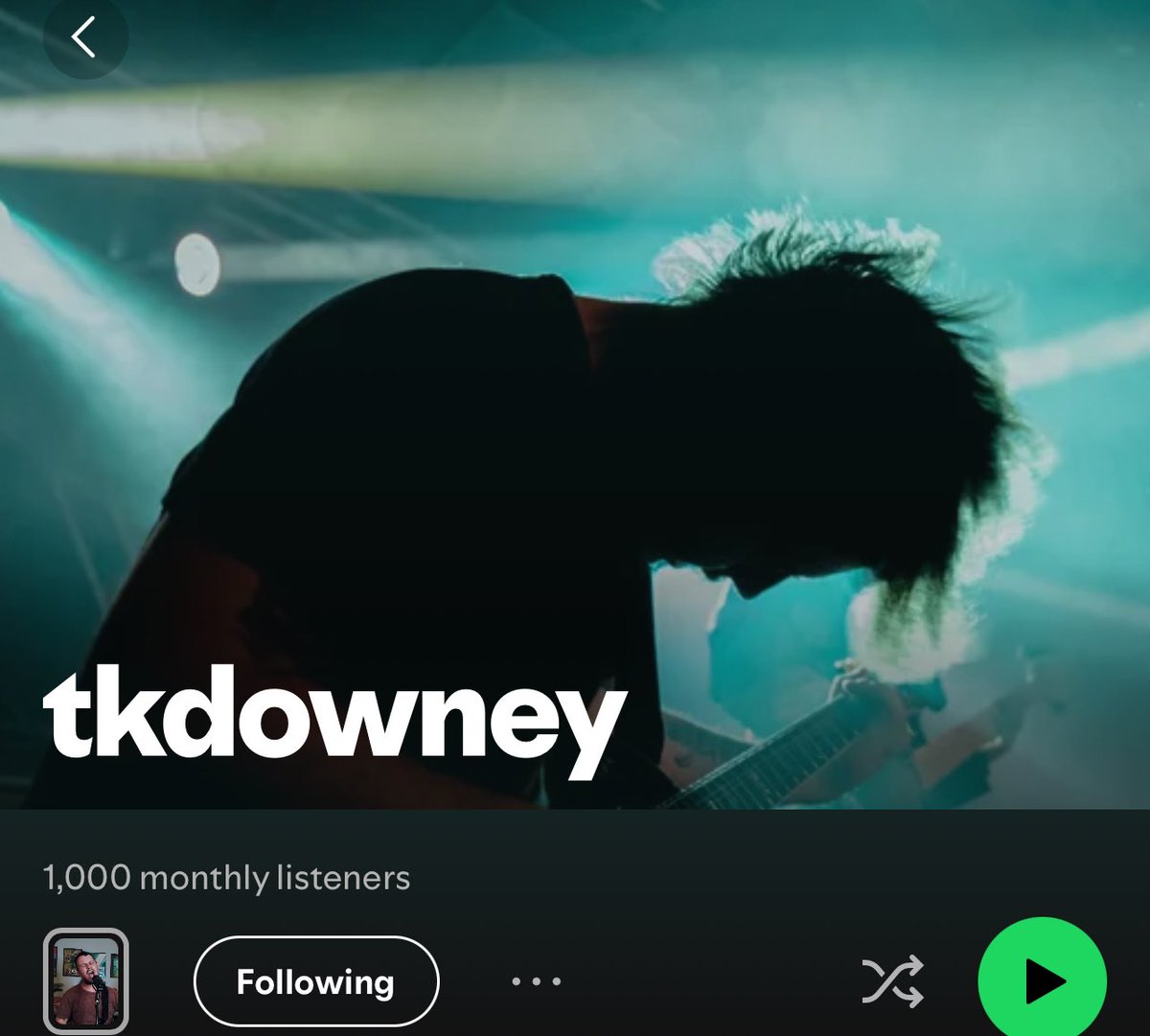 tkdowney's tweet photo. Finally hit 1000 monthly listeners. 3 1/2 years later. Thank you to my friends who pushed my music so hard. @SoonerCreative_ @tyftac @Big_E @floslunaa @tecalz @iMarcelineHere @daddiosaurus https://t.co/90BhZHcZCg