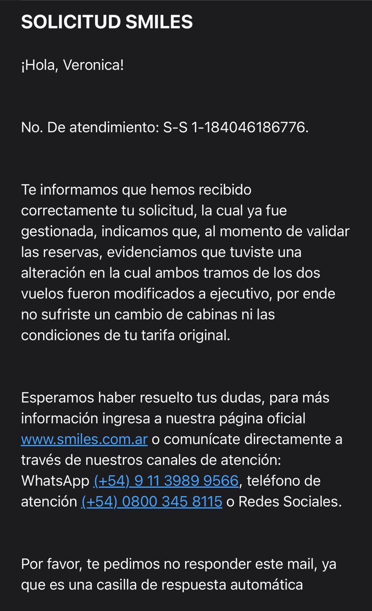 vmenditto's tweet photo. Otra vez @SmilesOficialAR siendo el smiles choto : reclamo  S-S 1-184046186776 me responden que yo viaje en EJECUTIVA 
No solo no viaje en ejecutiva sino q viaje para el orto 

ojalá nadie más los elija 
Yo no los recomiendo! No voy a parar hasta que me devuelvas las millas https://t.co/CYQzVoOhSx