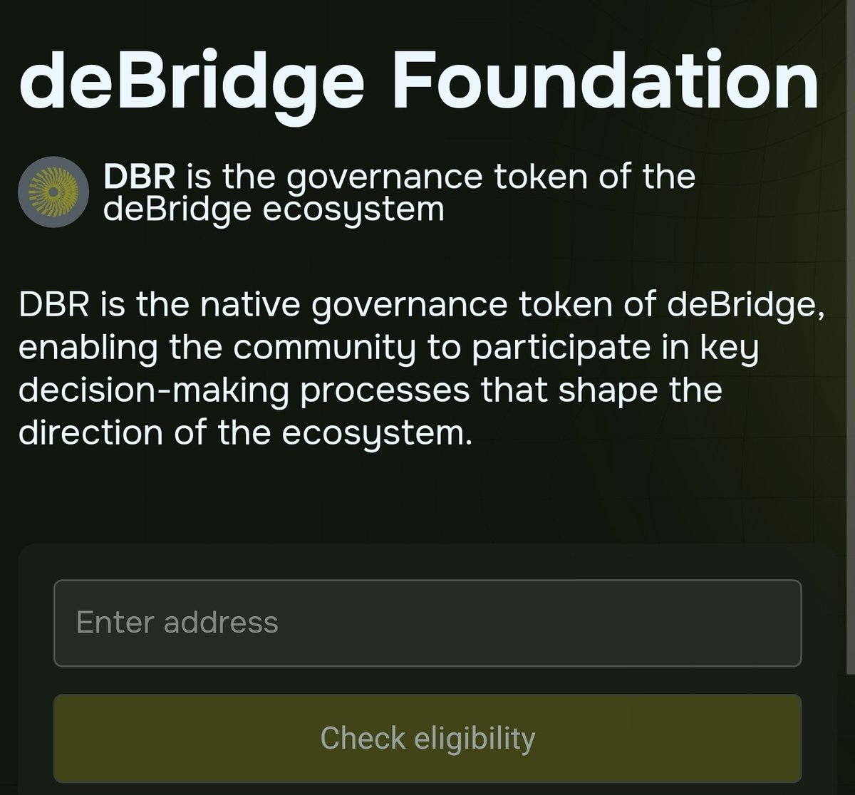 its_airdrop's tweet photo. 🪂 You can now check your @deBridgeFinance airdrop allocation

6% of the supply is allocated for this airdrop.

🔗 Link: https://t.co/uM4YXGmXxt

Just input your address and check.

- Total supply of $DBR: 10B
- Circulating supply: 1.8B
- Blockchain: Solana

Eligible? https://t.co/sNfkx4PaF3