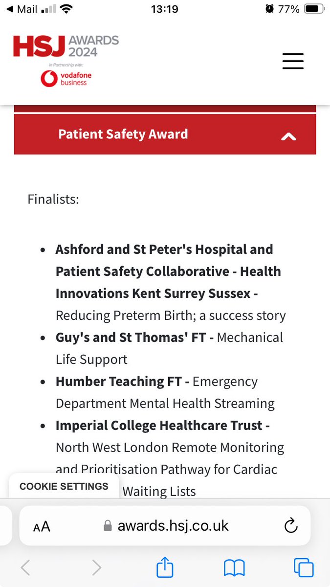MatNeoSipKSS's tweet image. I am thrilled. Out of 1350 applications for a prestigious HSJ award, KSS PSC nominated Ashford and St Peter’s Hospital for their incredibly work, reducing preterm birth’ it really is a ‘success story’.
A special mention to Sian McDonnell, Lilian Ugwumadu, Megan Carr and Katie W.