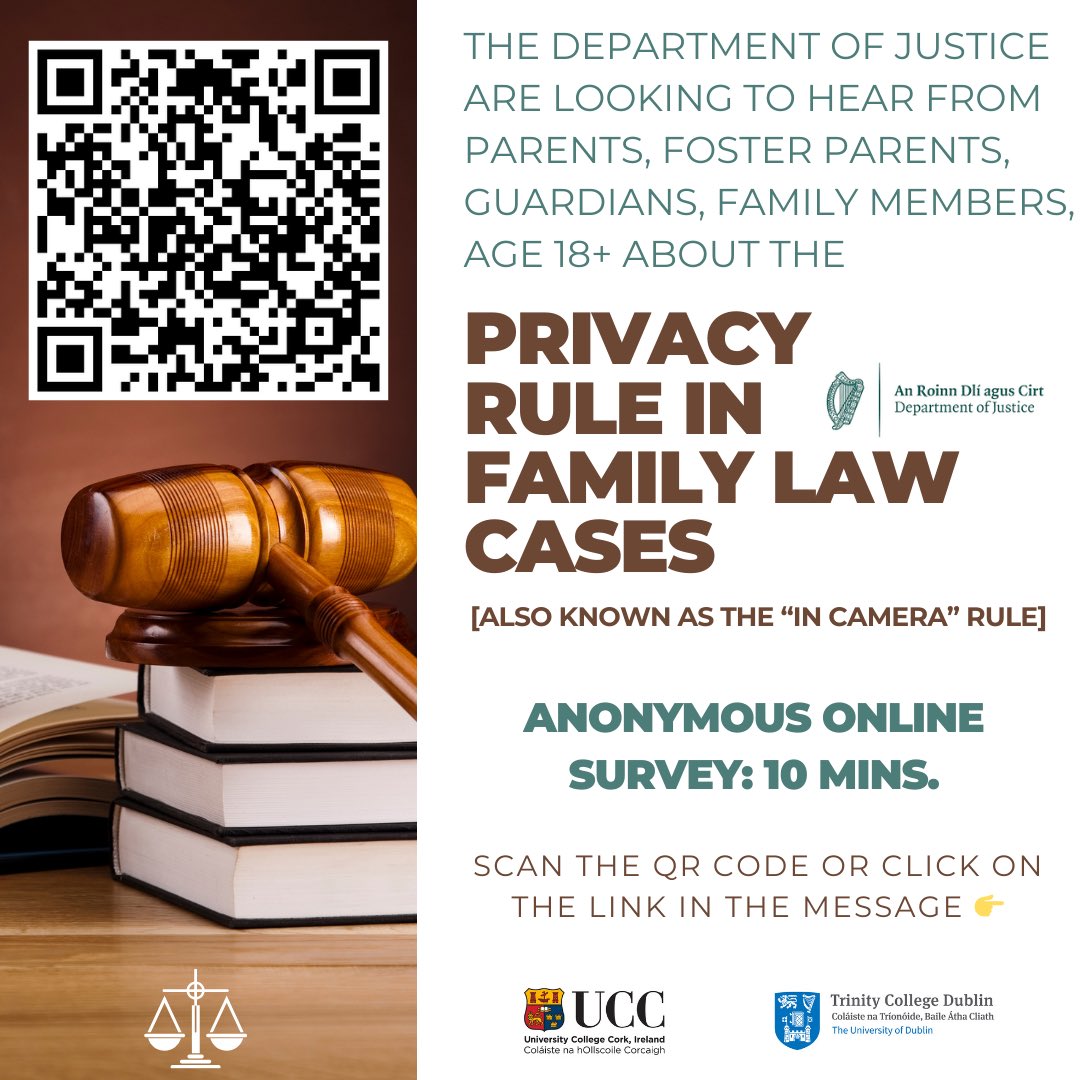 @UCCsocialwork (@uccsocialwork) on Twitter photo 📢 Survey closes this Friday! Last chance to have your say on the in-camera rule. Share your thoughts directly with the <a href="/DeptJusticeIRL/">Department of Justice, Home Affairs and Migration</a> 👇 Survey link: forms.office.com/e/ANkL9pemxK
<a href="/AislingParkes/">Aisling Parkes</a> <a href="/McCaughrenS/">Simone McCaughren</a> <a href="/SWSP_TCD/">SWSP_TCD</a> <a href="/ConorUCCLaw/">Conor O'Mahony</a> <a href="/Ukilkelly/">Professor Ursula Kilkelly</a> <a href="/UCCResearch/">UCC Research</a> <a href="/LawUCC/">UCC School of Law</a> <a href="/CACSSSResearch1/">CACSSS - Research</a> 📢 Survey closes this Friday! Last chance to have your say on the in-camera rule. Share your thoughts directly with the <a href="/DeptJusticeIRL/">Department of Justice, Home Affairs and Migration</a> 👇 Survey link: forms.office.com/e/ANkL9pemxK
<a href="/AislingParkes/">Aisling Parkes</a> <a href="/McCaughrenS/">Simone McCaughren</a> <a href="/SWSP_TCD/">SWSP_TCD</a> <a href="/ConorUCCLaw/">Conor O'Mahony</a> <a href="/Ukilkelly/">Professor Ursula Kilkelly</a> <a href="/UCCResearch/">UCC Research</a> <a href="/LawUCC/">UCC School of Law</a> <a href="/CACSSSResearch1/">CACSSS - Research</a>