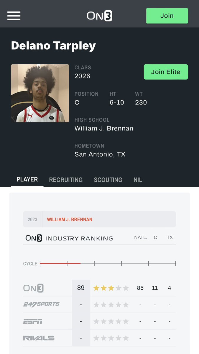 Shout out to 2026 Delano Tarpley for coming in at #85 on the most recent On3 National Rankings. Skys the limit for the skilled 6’11” center! #TheFuture