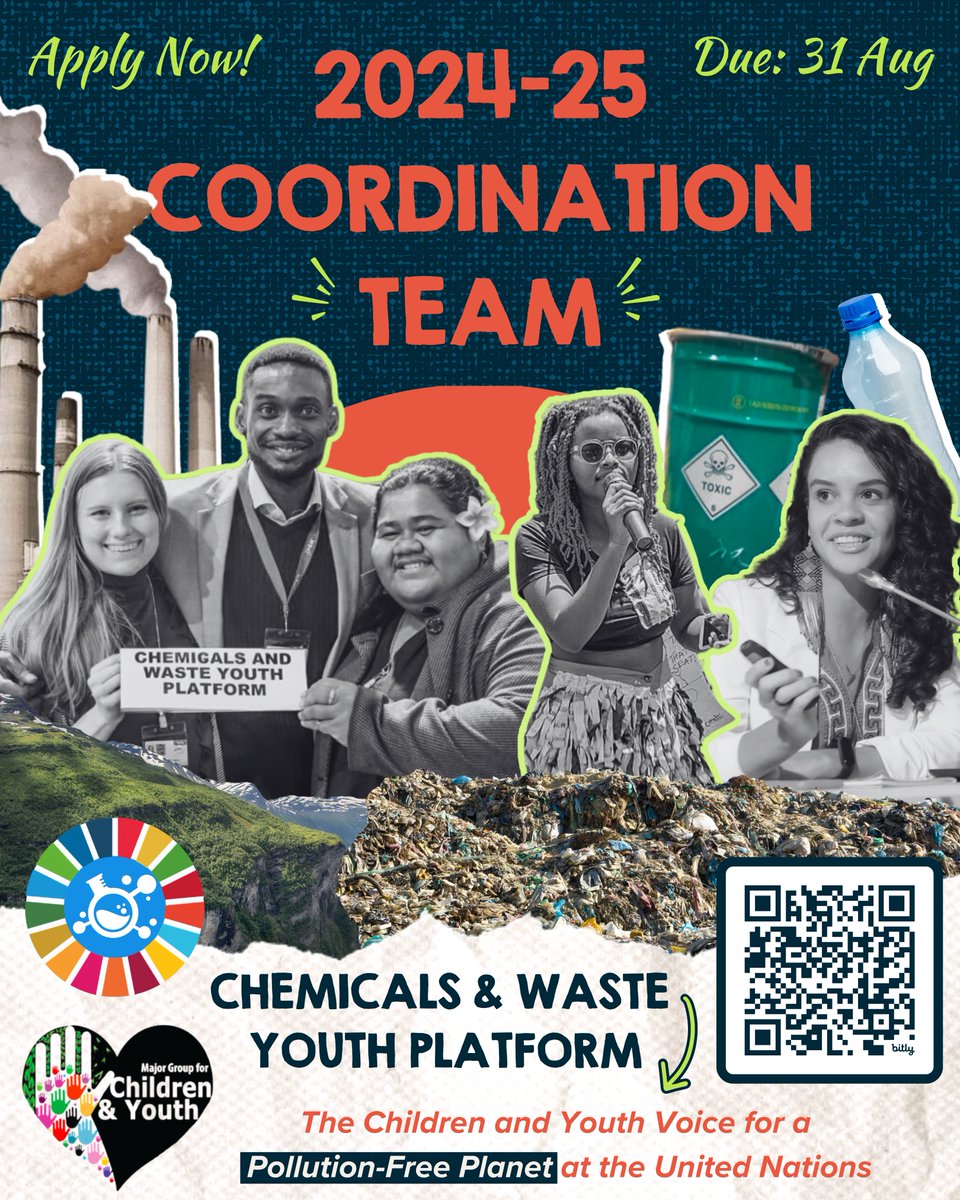 Chemicals and Waste Youth Platform (@chemwasteyouth) on Twitter photo Want to join the youth team advancing chemicals, waste and pollution policy in the United Nations system and beyond?
Applications are now open for Regional and Thematic Focal Point roles in <a href="/chemwasteyouth/">Chemicals and Waste Youth Platform</a> 2024-25 Coordination Team!
Apply by 31 August 2024: Want to join the youth team advancing chemicals, waste and pollution policy in the United Nations system and beyond?
Applications are now open for Regional and Thematic Focal Point roles in <a href="/chemwasteyouth/">Chemicals and Waste Youth Platform</a> 2024-25 Coordination Team!
Apply by 31 August 2024: