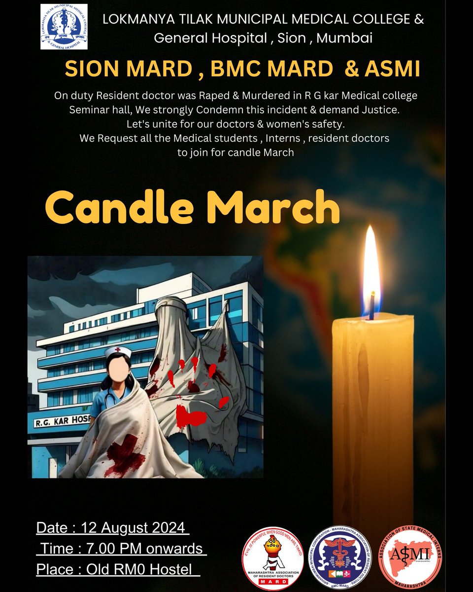 Candle March Protest has been held at all 4 medical colleges of Mumbai in Support of FORDA Nationwide strike &amp; RG kar medical college Victims 
<a href="/mybmc/">माझी Mumbai, आपली BMC</a> <a href="/CMOMaharashtra/">CMO Maharashtra</a> <a href="/PMOIndia/">PMO India</a> <a href="/FordaIndia/">FORDA INDIA</a>