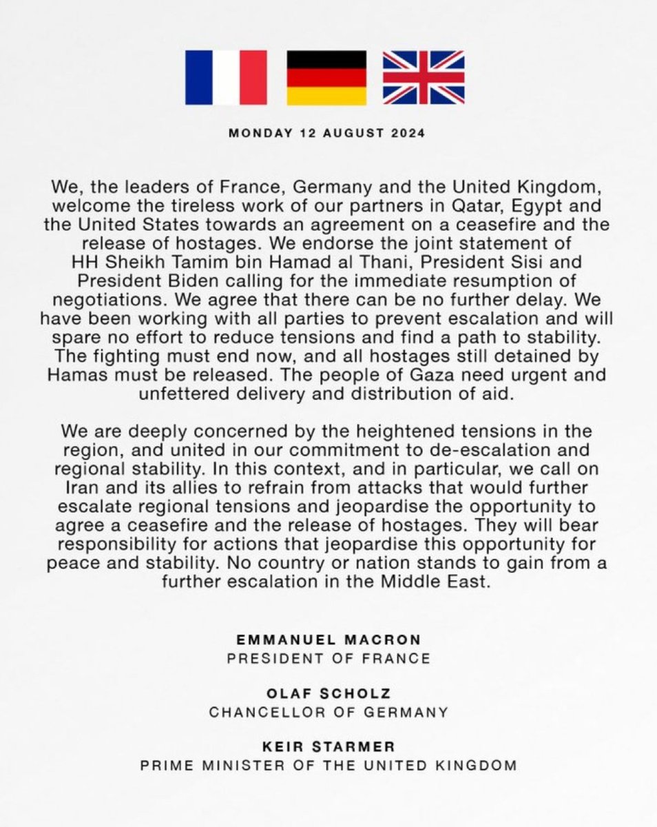 HanifKhan_1's tweet photo. Prime Minister Keir Starmer has released a joint statement with the leaders of France and Germany regarding Gaza ceasefire negotiations.

@SleafordLabour @Labouras2024 #Gaza https://t.co/sDIrF7ytZD