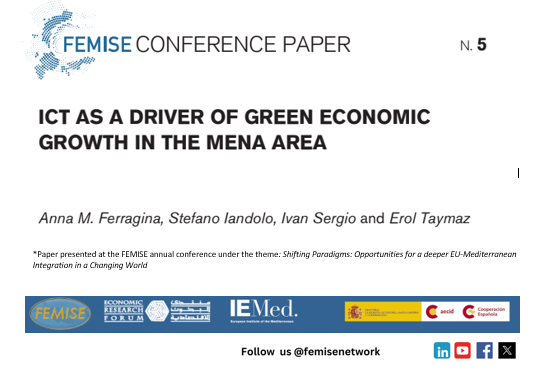 femisenetwork's tweet image. #FEMISE conference paper5 emphasise the role of #ICTs in increasing energy efficiency &amp;amp; mitigating environmental impact in #MENA, underscoring the need for context-specific policies&amp;amp; interventions @UniSalerno @IEMed_ @AECID_es @ERFlatest. Read here: shorturl.at/7wpSb