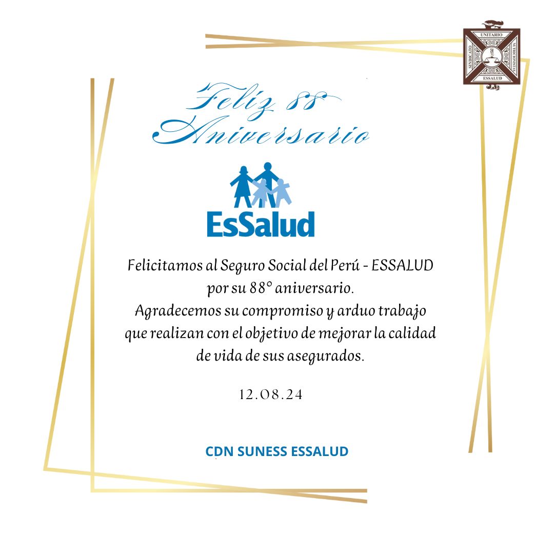sunessessalud's tweet photo. #suness #nutricionistas
El CDN del Suness  Felicita al Seguro Social del Perú - ESSALUD por su 88° aniversario.
Agradecemos su compromiso y arduo trabajo que realizan con el objetivo de mejorar la calidad de vida de sus asegurados.
🎉💯👏 https://t.co/XN04MbZZk3