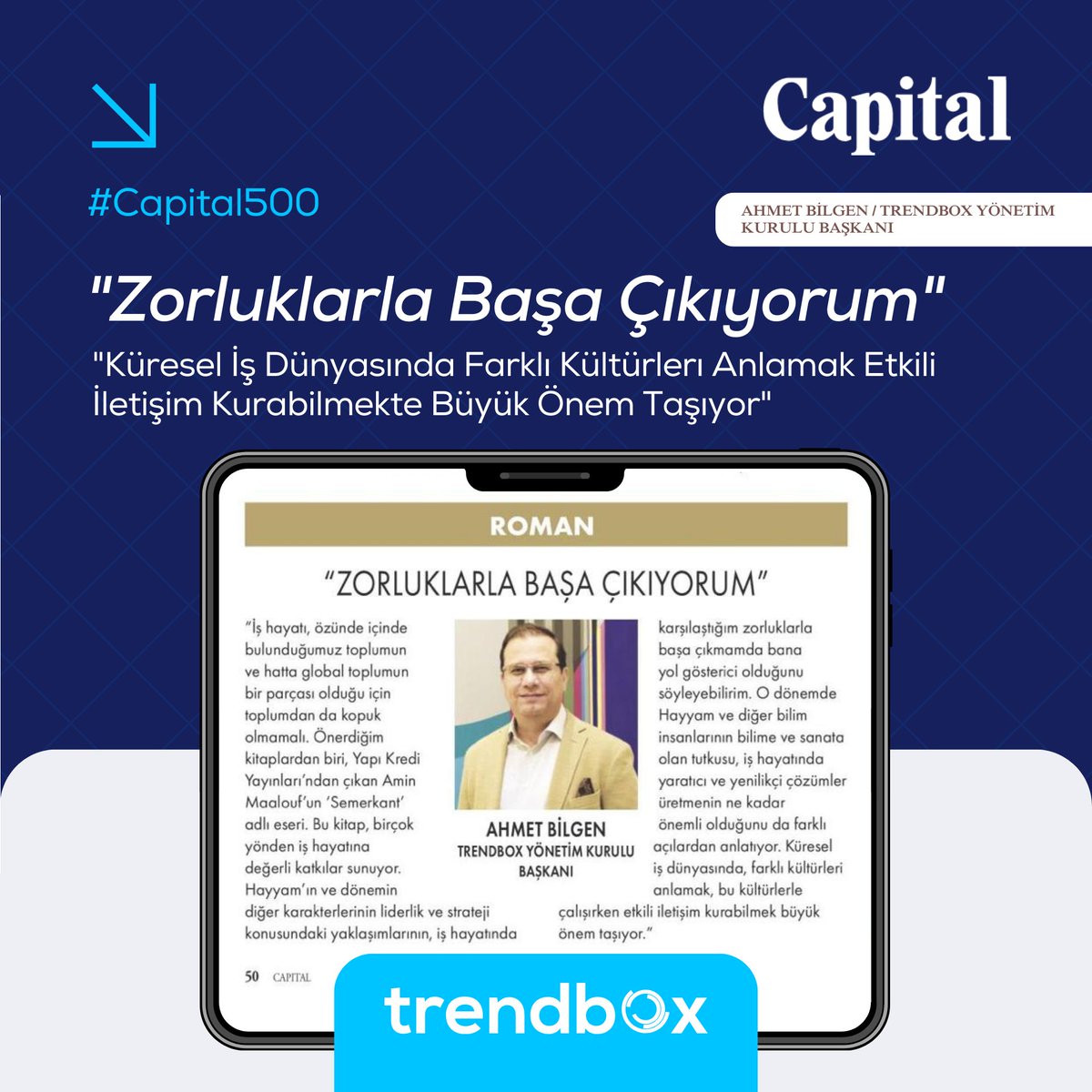 trendbx's tweet photo. 🌟 Trendbox Yönetim Kurulu Başkanı Ahmet Bilgen, Capital'de! 🌟
Her gün karşılaştığımız zorluklar, bizi daha güçlü kılıyor. 💪 Trendbox olarak, bu yolda sizlere destek olmaya devam ediyoruz. 🤝
#Trendbox #Veri #Data #Perakende #Capital500 https://t.co/YJxuAyWGHU