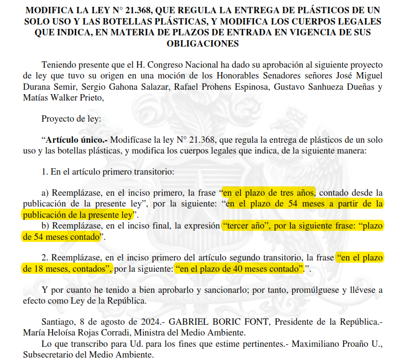 ChileAmbiental's tweet photo. Se publica en el @doe_cl la modificación de los plazos de entrada en vigencia de la Ley 21.368 (Plásticos de un sólo uso), cumpliendo así con la última fase del exitoso lobby del gremio de restaurantes.
#DeMalAPeor
@OceanaChile https://t.co/7tfF00LUyA