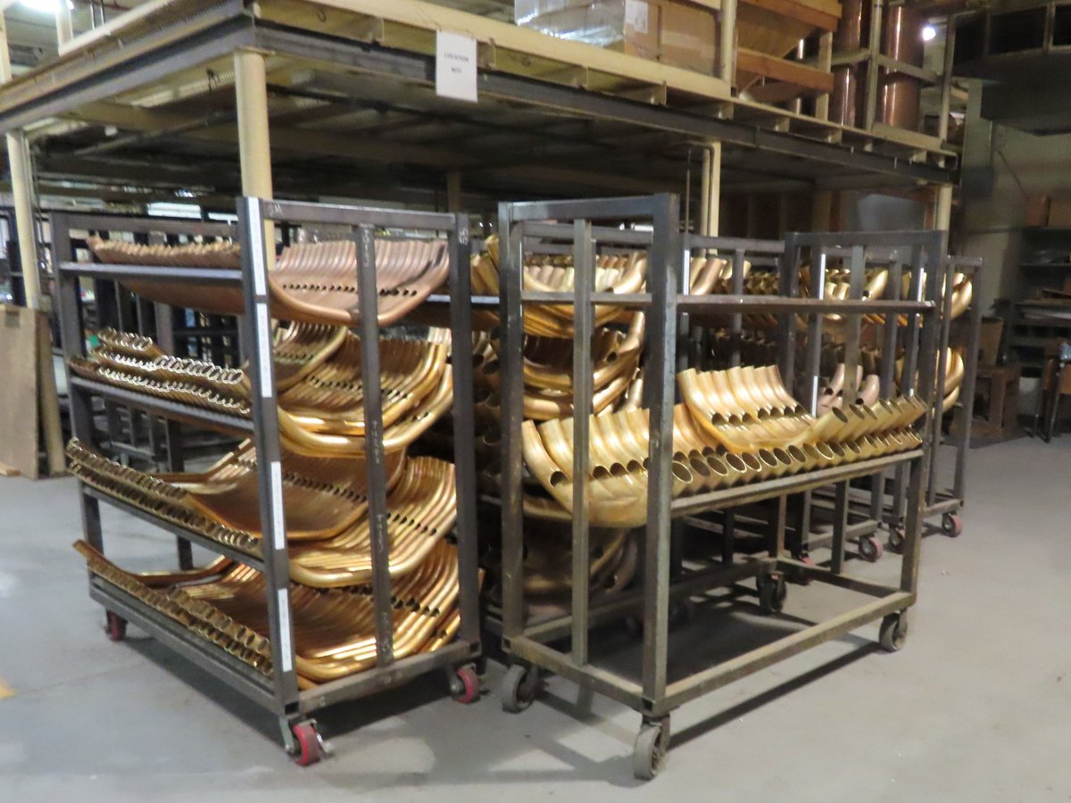 ERIbroadcast's tweet photo. For many upcoming ROTOTILLER® FM antenna orders one (1) rack for LPX/MPX arms and five (5) racks of SHPX arms waiting to start assembly and welding. Two of each of the arms are used to make one bay of a ROTOILLER® FM antenna. https://t.co/ekwciy3pfQ
