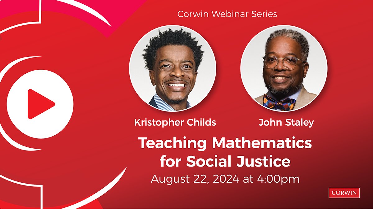 CorwinPress's tweet image. 📢 Exciting News! Join @DrKChilds and Dr. John W. Staley for our Teaching Mathematics for Social Justice webinar on Aug 22, 2024 at 4 pm PT. 🌟📊 #InclusiveMath #SocialJustice #MathForAll

Sign up now! ow.ly/qOmo50SUCPI
