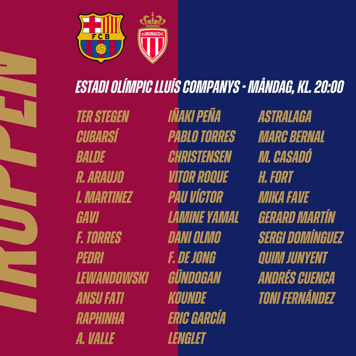 Hela 34 (!) spelare är med i truppen inför kvällens Joan Gamper-match ❤️💙