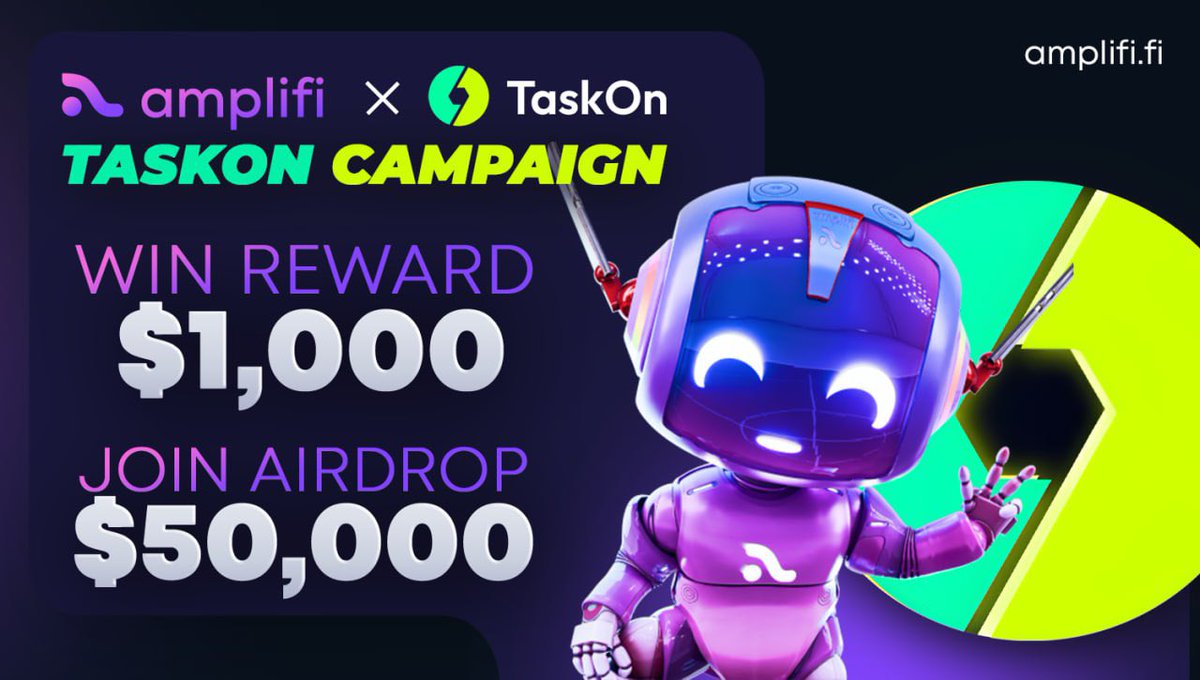 🚀 𝗛𝗲𝘆 𝗔𝗺𝗽𝗹𝗶𝗳𝗶𝗲𝗿𝘀 🚀

We’ve teamed up with <a href="/taskonxyz/">TaskOn | Ultimate Web3 Community Growth Platform</a> for an epic campaign! 🌟

Win:

- $1,000 in rewards
- Join the $50,000 Airdrop

Join now, complete tasks and claim awesome rewards while being part of the Amplifi community!

🔗 rewards.taskon.xyz/campaign/detai…

Let’s take