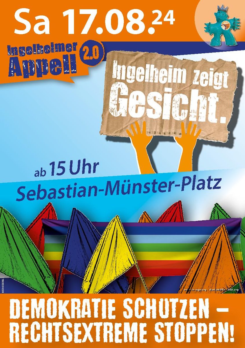Wie in den letzten Jahren schon wollen die Rechtsextremen am 17.08. (Todestag von "Hitlers Stellvertreter" Rudolf Heß) in #Ingelheim aufmarschieren. 
Ein breites demokratisches Bündnis ruft zum Gegenproteast auf! Gesicht und Präsenz zeigen gegen Menschen- und Demokratiefeinde!