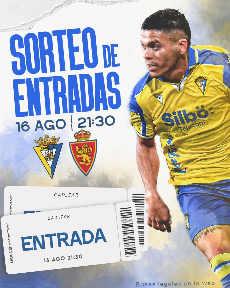 💛💙 ¡ATENCIÓN SORTEO! 

¿Quieres venir gratis al #CádizRealZaragoza junto a un acompañante? 

¡Sorteamos dos entradas! 

Participa en el sorteo:
* Da Me gusta y RT a esta publicación.
* Menciona a la persona con la que vendrías al partido.
