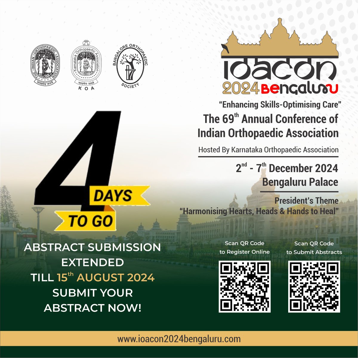 IOACON2024BLR's tweet photo. Last 4 days to register for IOACON 2024.

Visit the Link:

https://t.co/ditDYJi9ce

today and register.

Submit your Abstracts today. Hurry up!

#ioacon #ortho #ioacon24 #nammabengaluru #bangalore #doctors #orthopedics #registernow #last4days https://t.co/21Okyy6Da2