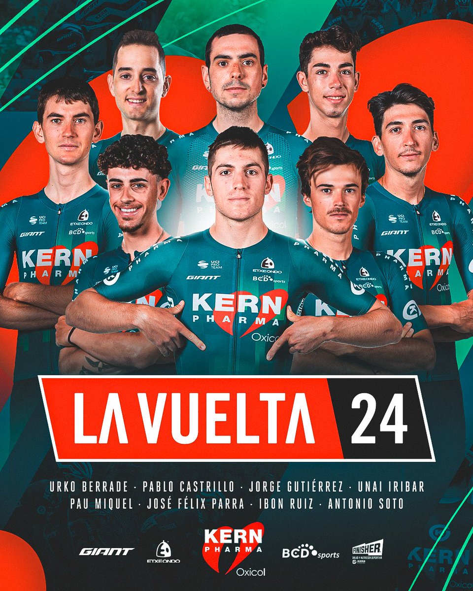 EqKernPharma's tweet photo. 💚❤️ Nuestro 𝑬 𝑸 𝑼 𝑰 𝑷 𝑶 para #LaVuelta24 https://t.co/GQnuhz5XAq